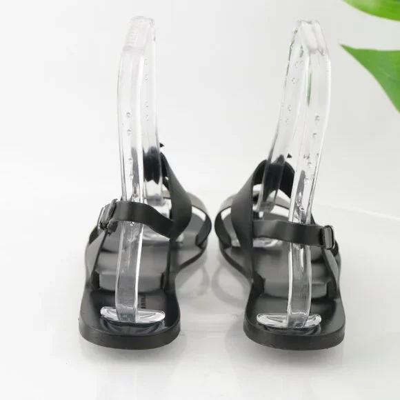 Bahia Womens Sandal Size 10 Black Gold Flat Leather Roman Thong Slingback Italy - Picture 5 of 14